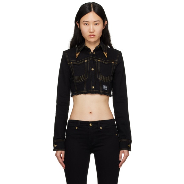 베르사체 베르사체 진 꾸뛰르 베르사체 Versace Jeans Couture Black Crop Denim Jacket 241202F109003