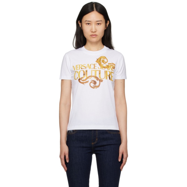 베르사체 베르사체 진 꾸뛰르 베르사체 Versace Jeans Couture White Printed T-Shirt 241202F110023