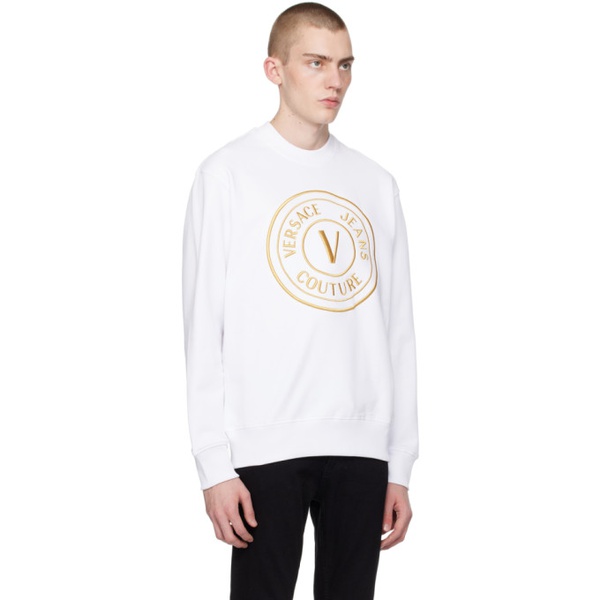 베르사체 베르사체 진 꾸뛰르 베르사체 Versace Jeans Couture White V-Emblem Sweatshirt 241202M204003