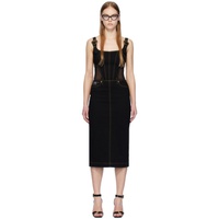 베르사체 진 꾸뛰르 베르사체 Versace Jeans Couture Black Baroque Buckle Denim Midi Dress 241202F054010