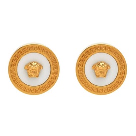 베르사체 Versace Gold & White Enameled Medusa Earrings 222404F022013