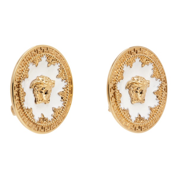 베르사체 베르사체 Versace Gold & White Medusa Earrings 231404M144012