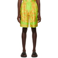 베르사체 Versace Green & Gold Barocco Shorts 231404M193001