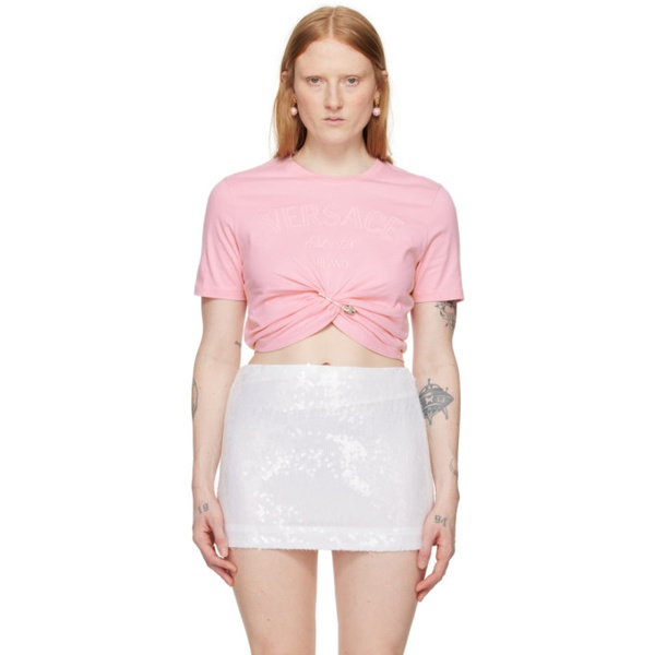 베르사체 베르사체 Versace Pink Embroidered T-Shirt 241404F110004