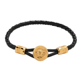 베르사체 Versace Black & Gold Medusa Biggie Braided Leather Bracelet 241404M142037