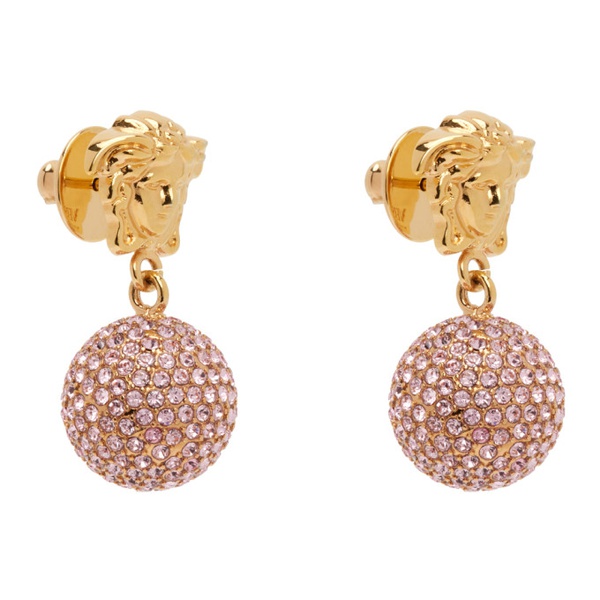 베르사체 베르사체 Versace Gold & Pink Medusa Crystal Ball Earrings 241404F022018