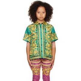 베르사체 Versace Kids Green & Yellow Barocco Shirt 232404M703010