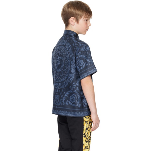베르사체 베르사체 Versace Kids Blue Barocco Shirt 241404M703009