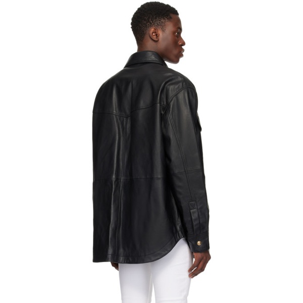 베르사체 베르사체 진 꾸뛰르 베르사체 Versace Jeans Couture Black V-Emblem Leather Jacket 241202M181002