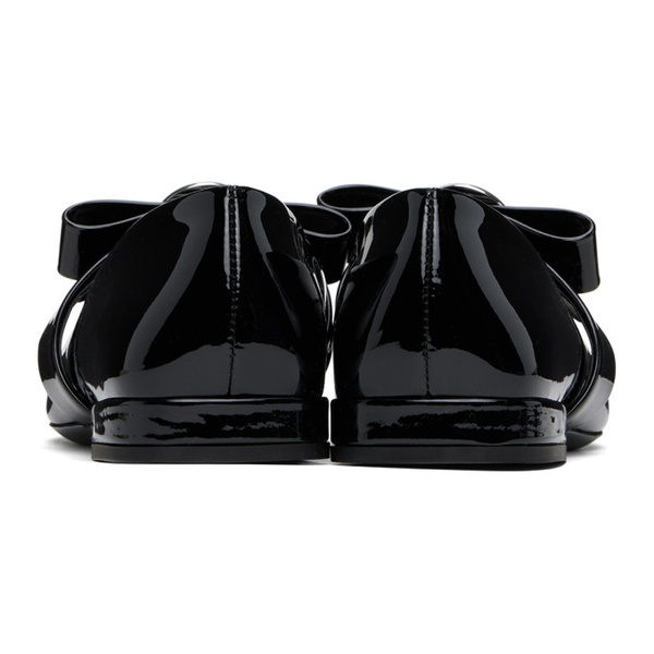 베르사체 베르사체 Versace Black Gianni Ribbon Open Patent Ballerina Flats 241404F118007