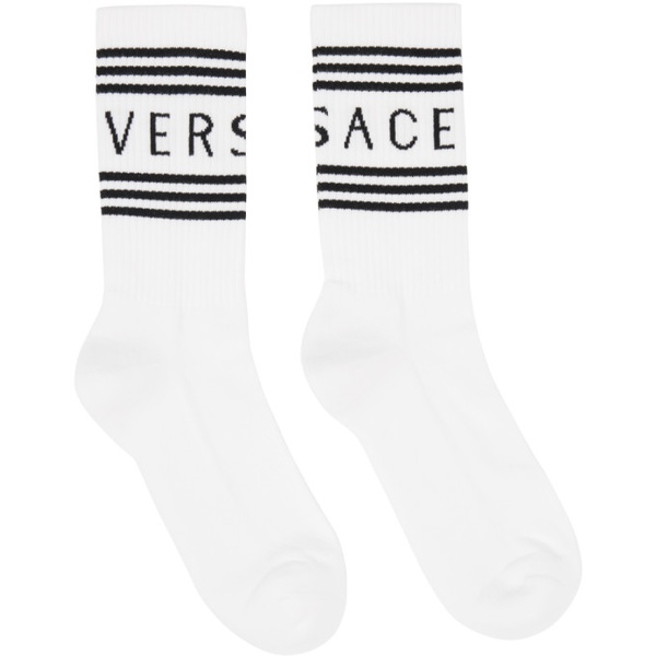 베르사체 베르사체 Versace White & Black 90s Vintage Logo Socks 241404M220026