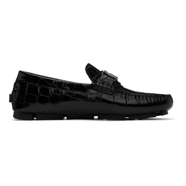 베르사체 베르사체 Versace Black Croc-Effect Leather Driver Loafers 241404M231030