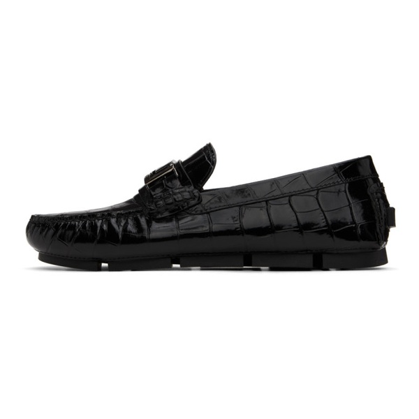 베르사체 베르사체 Versace Black Croc-Effect Leather Driver Loafers 241404M231030