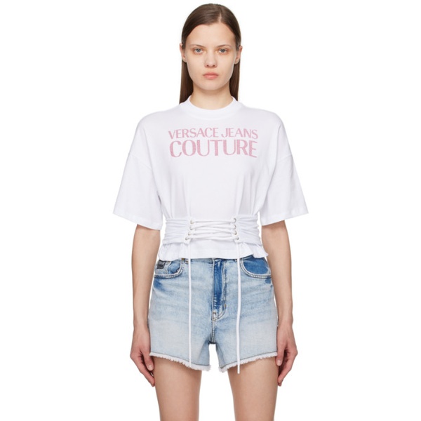 베르사체 베르사체 진 꾸뛰르 베르사체 Versace Jeans Couture White Lace-Up T-Shirt 241202F110006