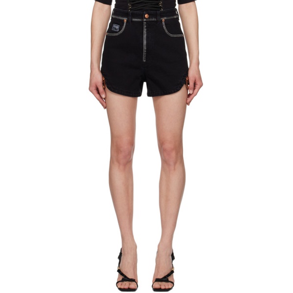 베르사체 베르사체 진 꾸뛰르 베르사체 Versace Jeans Couture Black Baroque Buckle Denim Shorts 241202F088000