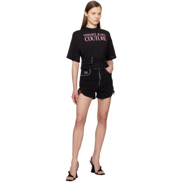 베르사체 베르사체 진 꾸뛰르 베르사체 Versace Jeans Couture Black Baroque Buckle Denim Shorts 241202F088000