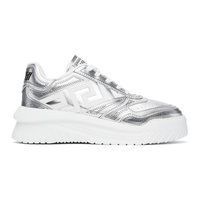베르사체 Versace Silver & White Metallic Greca Oddisea Sneakers 241404M237028