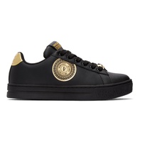 베르사체 진 꾸뛰르 베르사체 Versace Jeans Couture Black & Gold 88 V-Emblem Court Sneakers 211202F128015