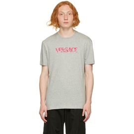베르사체 Versace Gray Embroidered T-Shirt 222404M213023