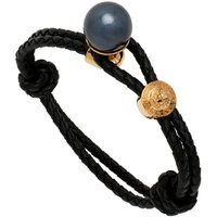 베르사체 Versace Black Leather & Pearl Bracelet 222404M142019
