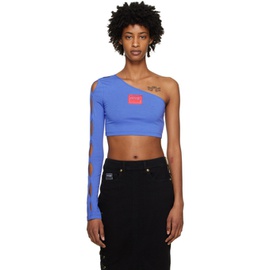 베르사체 진 꾸뛰르 베르사체 Versace Jeans Couture Blue Single-Shoulder Long Sleeve T-Shirt 231202F110005