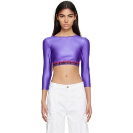 베르사체 진 꾸뛰르 베르사체 Versace Jeans Couture Purple Jacquard Long Sleeve T-Shirt 231202F110009