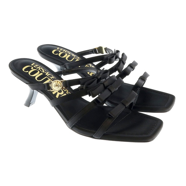 베르사체 베르사체 진 꾸뛰르 베르사체 Versace Jeans Couture Black Stappy Mid Heel Bow Sandals- 7098521845892