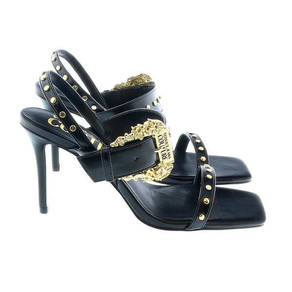 베르사체 베르사체 진 꾸뛰르 베르사체 Versace Jeans Couture Oversized Buckle Black Heeled Sandals- 7154341085316