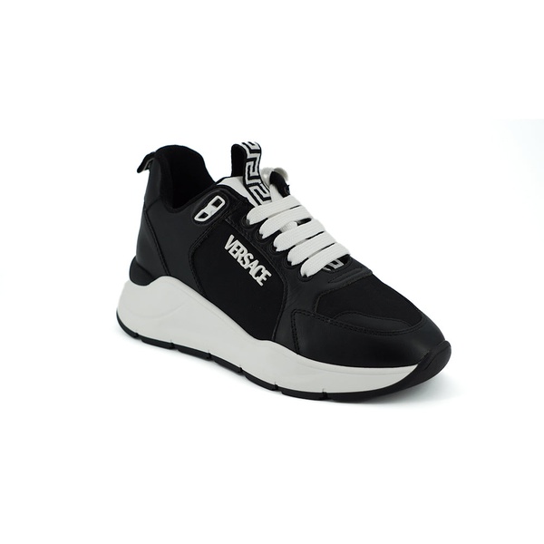 베르사체 베르사체 Versace Black and White Calf Leather Womens Sneakers 7231063687300