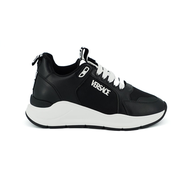 베르사체 베르사체 Versace Black and White Calf Leather Womens Sneakers 7231063687300