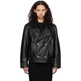 빅토리아 베컴 Victoria Beckham Black Oversized Leather Jacket 241784F064000
