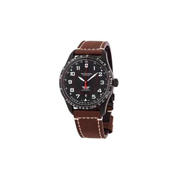 빅토리아녹스 Victorinox Swiss Army MEN'S Airboss Leather Black Dial Watch 241886