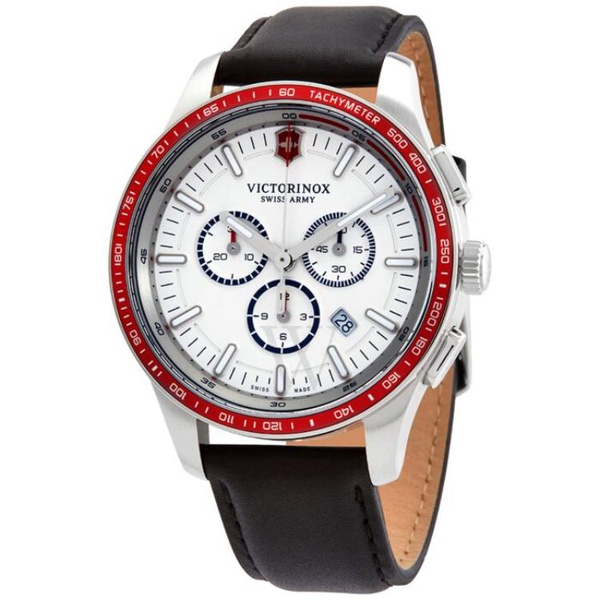 빅토리아녹스 Victorinox Swiss Army MEN'S Alliance Sport Chronograph Leather White Dial Watch 241819