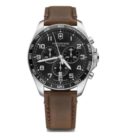 Victorinox Swiss Army MEN'S Fieldforce Chronograph Leather Black Dial Watch 241928