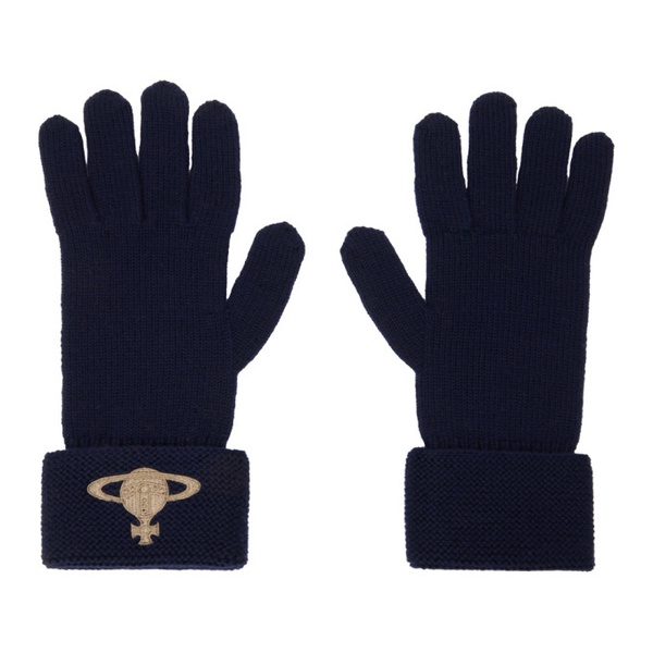  비비안 웨스트우드 Vivienne Westwood Navy Embroidered Orb Gloves 232314F012007