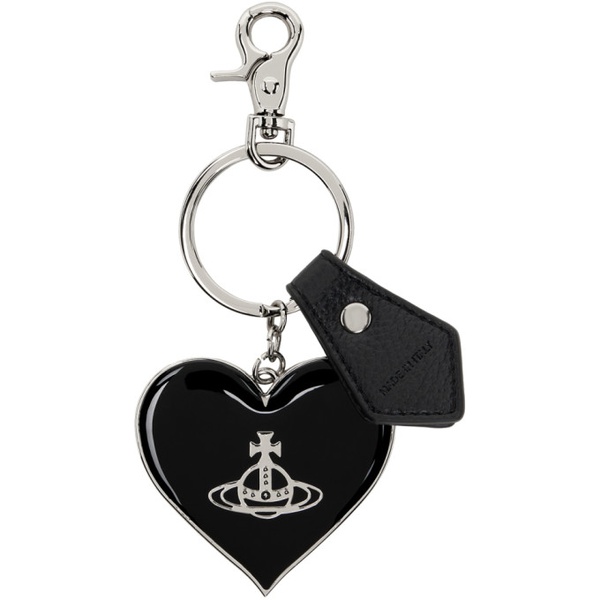  비비안 웨스트우드 Vivienne Westwood Black & Silver Mirror Heart Orb Keychain 241314M148017