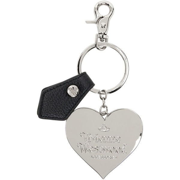  비비안 웨스트우드 Vivienne Westwood Black & Silver Mirror Heart Orb Keychain 241314M148017