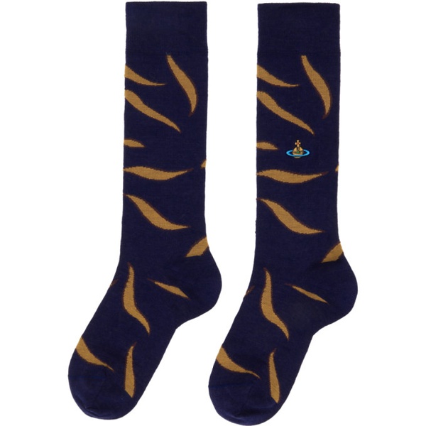  비비안 웨스트우드 Vivienne Westwood Navy Medieval Texture Socks 232314M220019