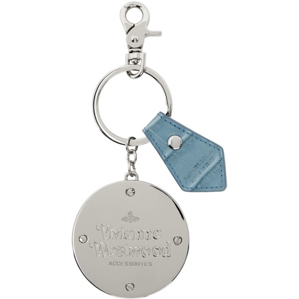  비비안 웨스트우드 Vivienne Westwood Silver & Blue Embossed Orb Keychain 241314M148005