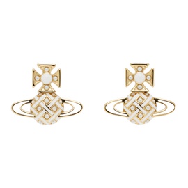 비비안 웨스트우드 Vivienne Westwood Gold & White Cassie Bas Relief Earrings 241314M144052