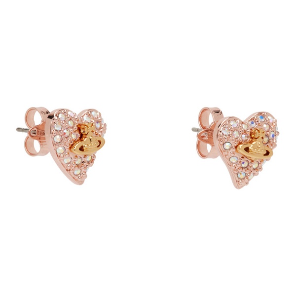  비비안 웨스트우드 Vivienne Westwood Rose Gold Tiny Diamante Heart Earrings 241314F022065