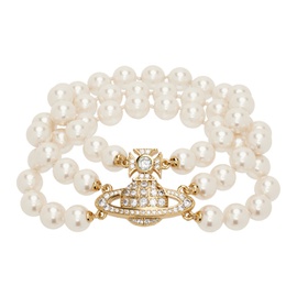 비비안 웨스트우드 Vivienne Westwood White Graziella Three Row Pearl Bracelet 241314F023046