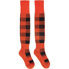 비비안 웨스트우드 Vivienne Westwood Orange & Black Check Socks 241314M220025