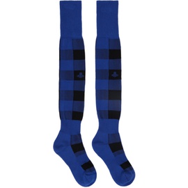 비비안 웨스트우드 Vivienne Westwood Blue & Black Check Socks 241314M220026