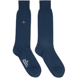 비비안 웨스트우드 Vivienne Westwood Navy Uni Colour Plain Socks 241314M220027