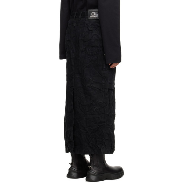  우영미 WOOYOUNGMI Black Crinkled Denim Maxi Skirt 232704F093000