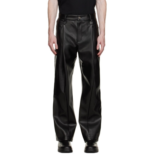  우영미 WOOYOUNGMI Black Pleated Faux-Leather Trousers 232704M191009