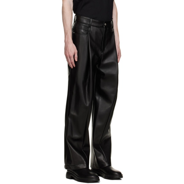  우영미 WOOYOUNGMI Black Pleated Faux-Leather Trousers 232704M191009