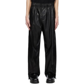 우영미 WOOYOUNGMI Black Drawstring Faux-Leather Trousers 232704M191008