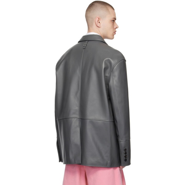  우영미 WOOYOUNGMI Gray Paneled Leather Jacket 231704M181004